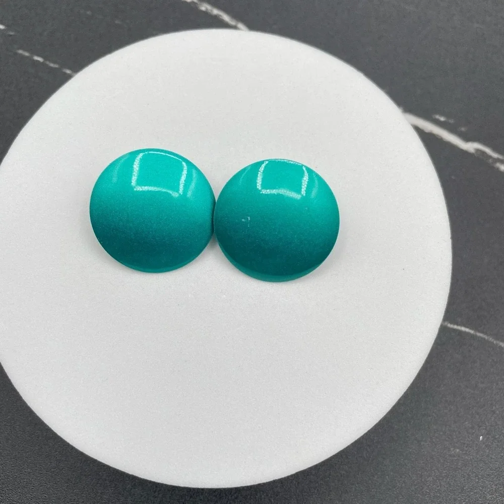 Vintage Post Back Classic Fashion Teal Enamel Button Dome Stud‎ Earrings For